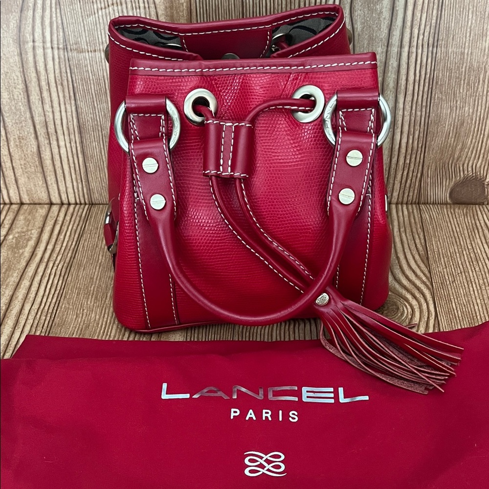 Lancel Paris Red Leather Bucket Bag
